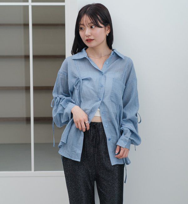  「【新色追加/S.Mサイズ展開】チェックギャザーシャツ」|シャツ・ブラウス|