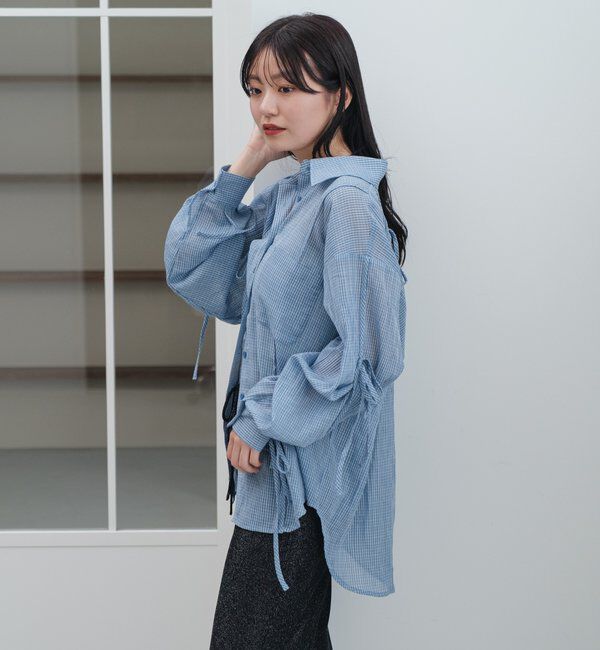  「【新色追加/S.Mサイズ展開】チェックギャザーシャツ」|シャツ・ブラウス|