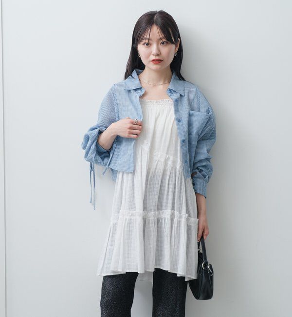  「【新色追加/S.Mサイズ展開】チェックギャザーシャツ」|シャツ・ブラウス|