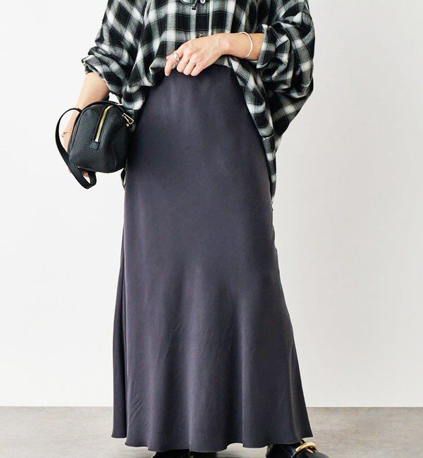  「【上品な揺れ感】キュプラ混バイアススカート」|スカート|チャコールグレー