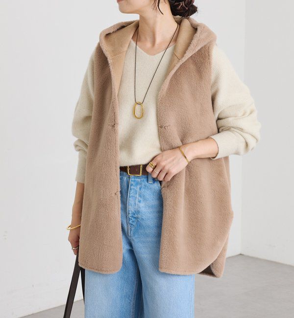  「【シーズンムード高まる】エコファーフードジレ」|ベスト・ジレ|