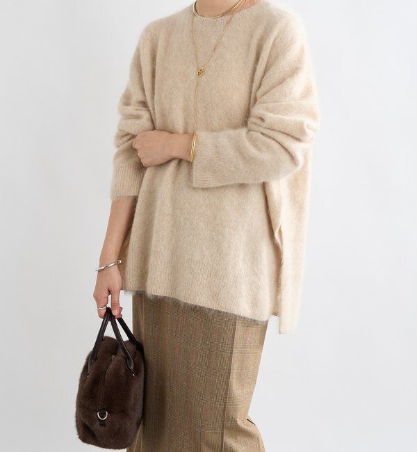  「【ヘアリーな質感】起毛ウールサイドスリットニット」|ニット・セーター|