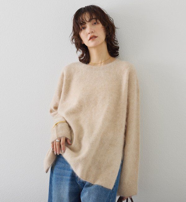  「【ヘアリーな質感】起毛ウールサイドスリットニット」|ニット・セーター|