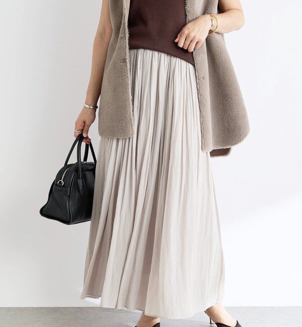  「【上品なシルエット】割繊ギャザースカート」|スカート|グレージュ