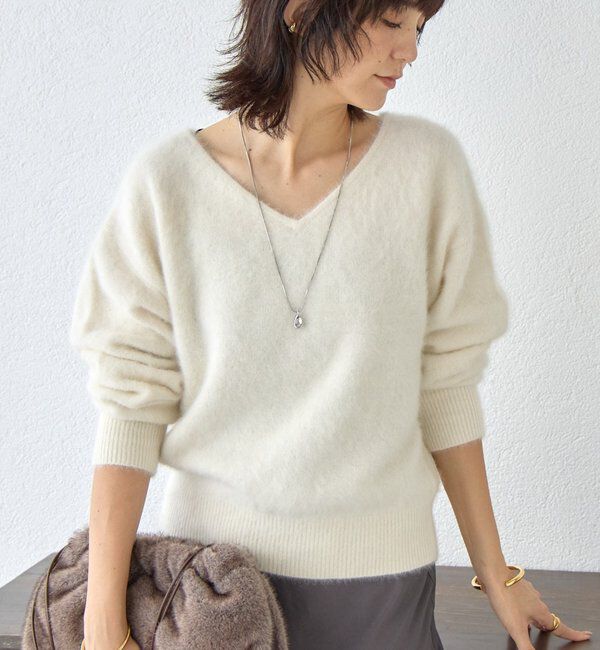  「【最高気温5度の寒い日に！/リバイバル】ファーヤーン2WAYニット」|ニット・セーター|エクリュ