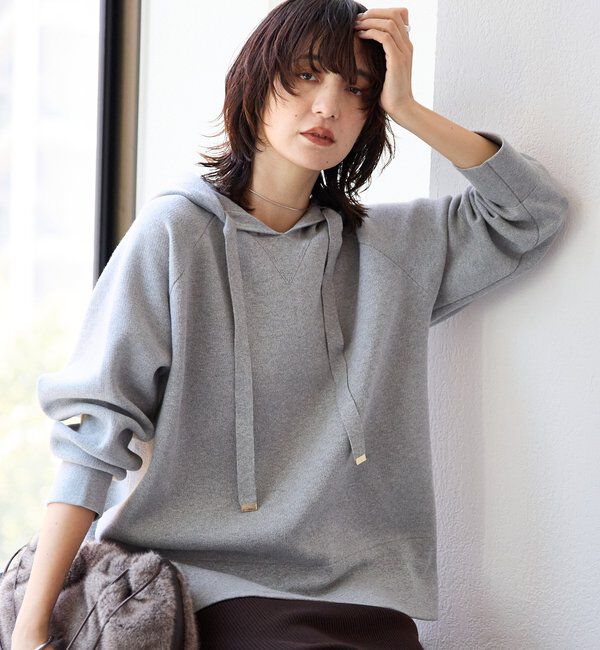  「【ロングシーズン活躍】スエットライクフーディニット」|ニット・セーター|