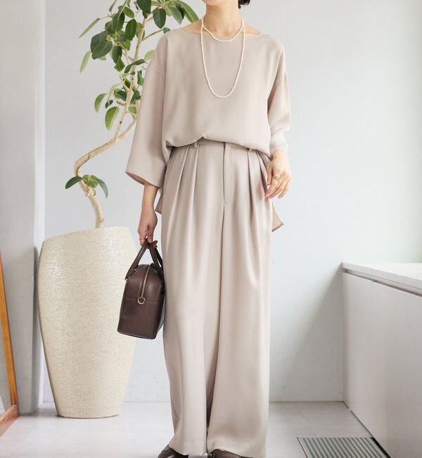  「【セットアップ対応可】ダブルサテンハーフスリーブブラウス」|シャツ・ブラウス|