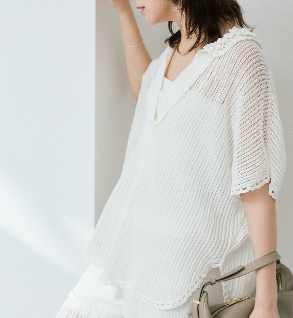  「【a Nice （ア ・ニース）】クロシェカラーニット」|ニット・セーター|オフホワイト