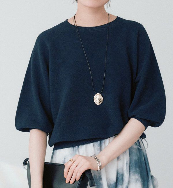  「【手洗い可能】ハーフバルーンスリーブニット」|ニット・セーター|ネイビー