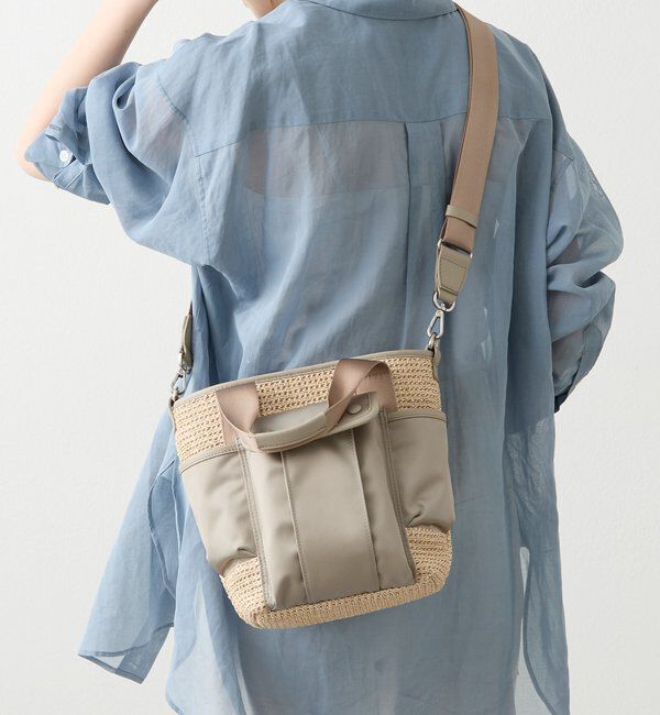  「ナイロンラフィア&times;クラウズナイロン コンビ2WAYミニトートバッグ」|ショルダー・メッセンジャー|アイボリー