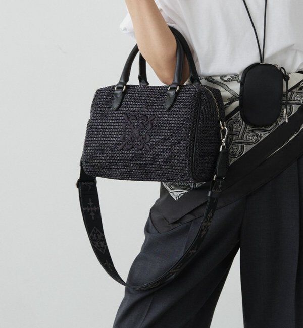  「ナイロンラフィアミニボストンバッグ」|ボストンバッグ|ブラック