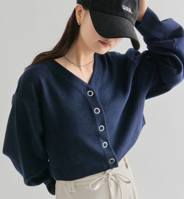  「Vボタンカーディガン」|カーディガン|ネイビー