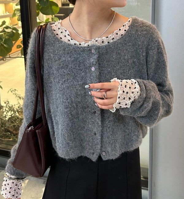  「スクエアネックニットカーディガン」|カーディガン|