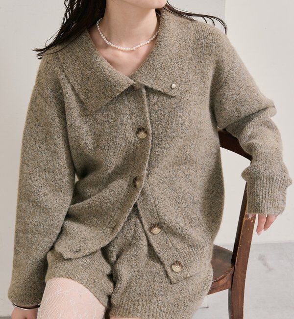  「襟付きプレートニットカーディガン」|カーディガン|ベージュ