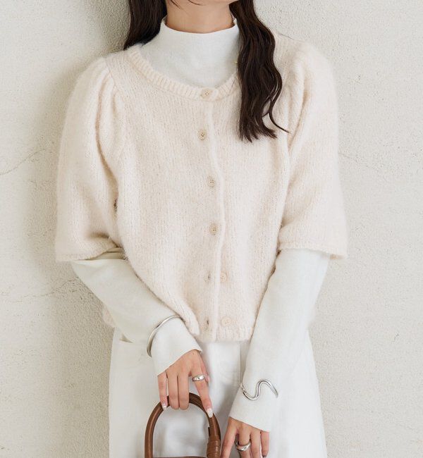  「ふわふわ半袖ニット カーディガン」|カーディガン|