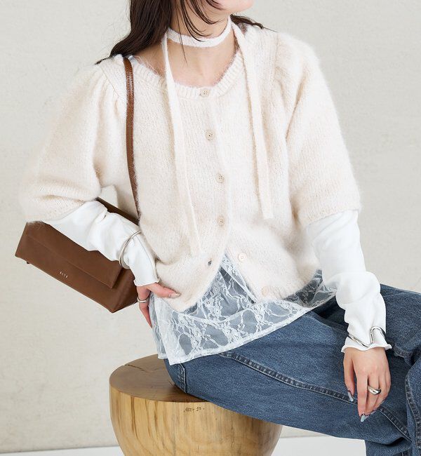  「ふわふわ半袖ニット カーディガン」|カーディガン|