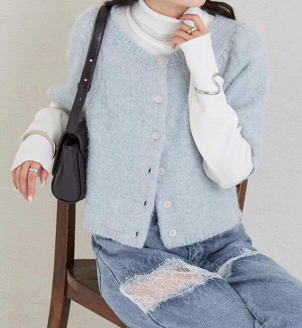  「ふわふわ半袖ニット カーディガン」|カーディガン|