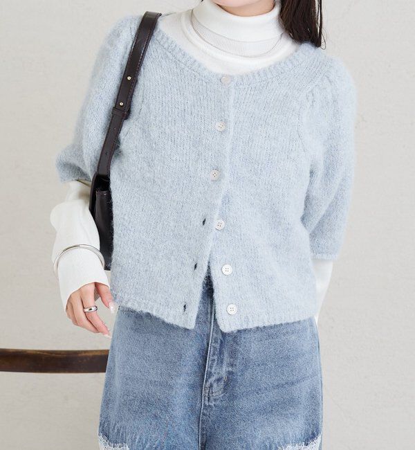  「ふわふわ半袖ニット カーディガン」|カーディガン|