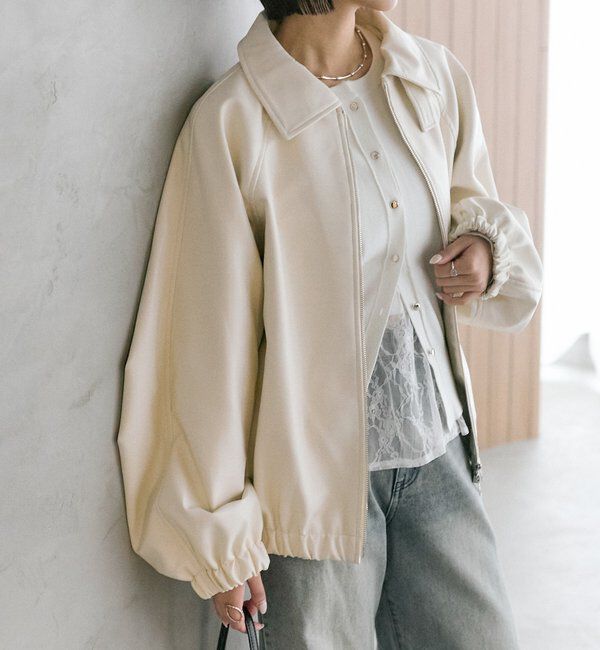  「バルーンスリーブフェイクレザーブルゾン」|ブルゾン・スタジャン|