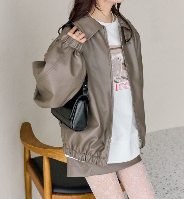  「バルーンスリーブフェイクレザーブルゾン」|ブルゾン・スタジャン|