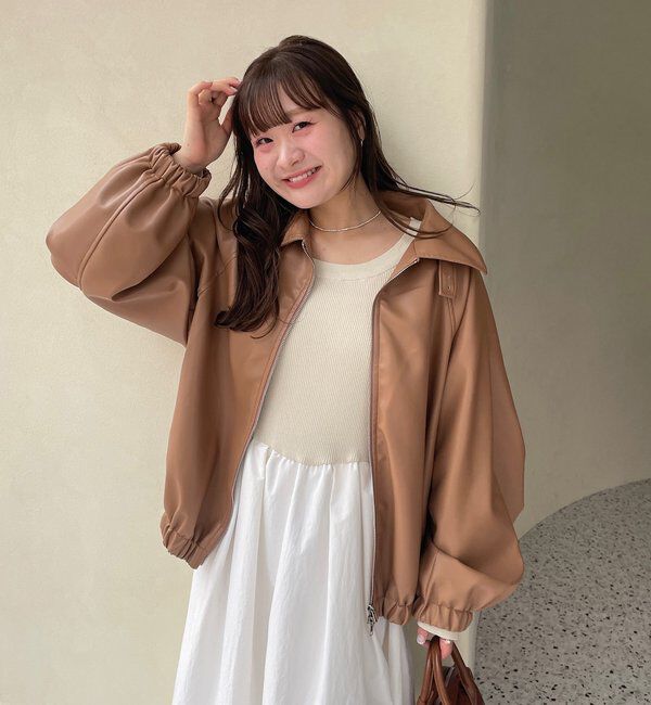  「バルーンスリーブフェイクレザーブルゾン」|ブルゾン・スタジャン|