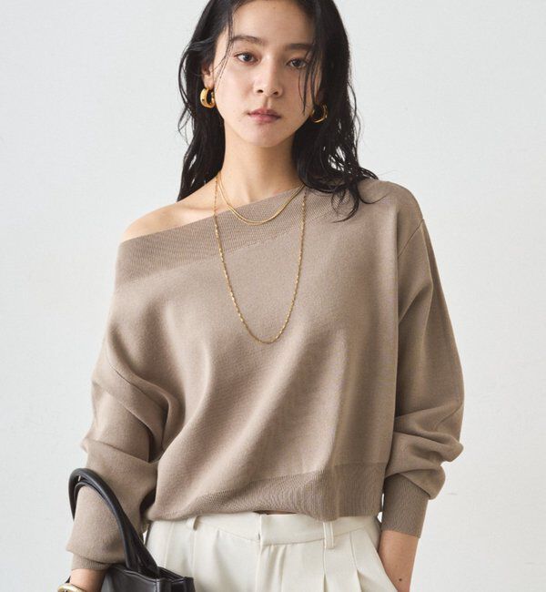  「ジョーゼットオフショルニット」|ニット・セーター|グレージュ