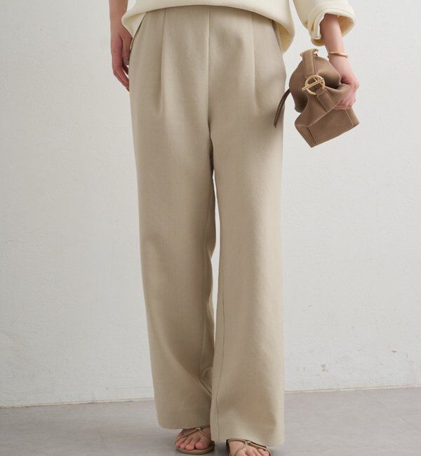  「麻調合繊タックパンツ」|チノ|ライトベージュ