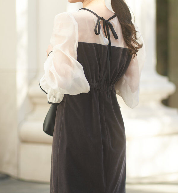  「【結婚式/ドレス/サイズ展開あり】配色シアーベアデザインワンピース」|ドレス|