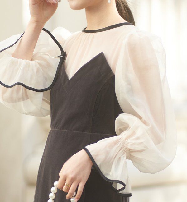  「【結婚式/ドレス/サイズ展開あり】配色シアーベアデザインワンピース」|ドレス|