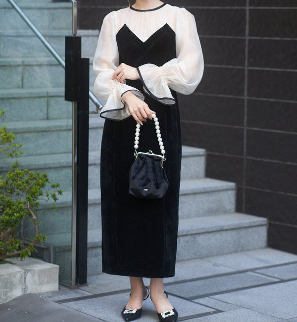  「【結婚式/ドレス/サイズ展開あり】配色シアーベアデザインワンピース」|ドレス|