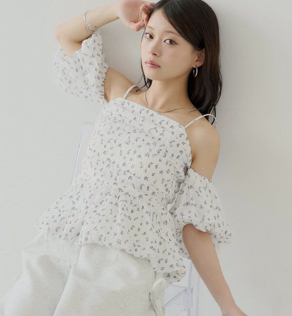  「袖取り外しフラワーペプラムブラウス」|シャツ・ブラウス|ホワイト