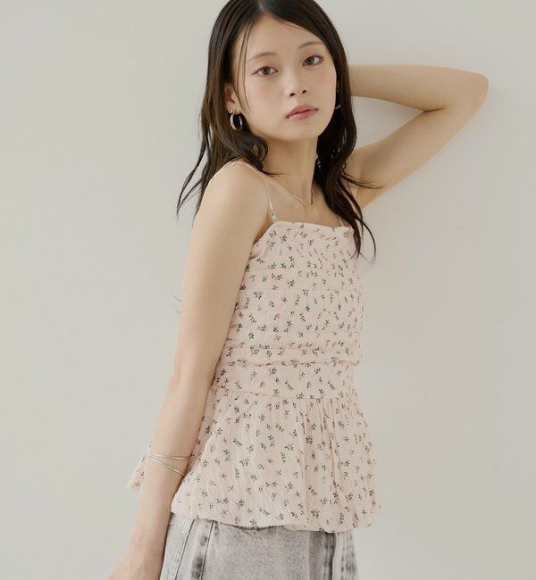  「袖取り外しフラワーペプラムブラウス」|シャツ・ブラウス|ピンク