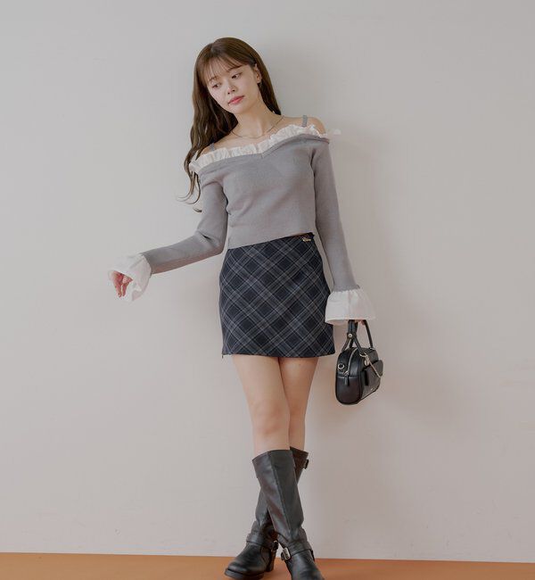  「2wayレイヤードチェックボックスタイトミニスカート」|スカート|