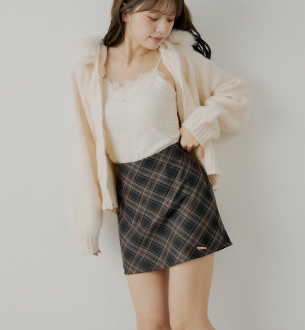  「2wayレイヤードチェックボックスタイトミニスカート」|スカート|