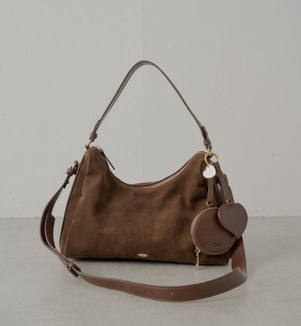  「ポーチチャーム付きスエードコンビボストンバッグ」|ボストンバッグ|