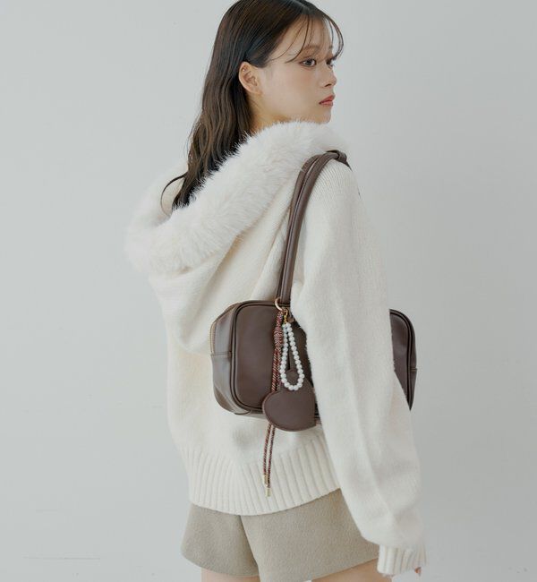  「【SALON by Chico】フードファーWジップニットカーディガン」|ニット・セーター|