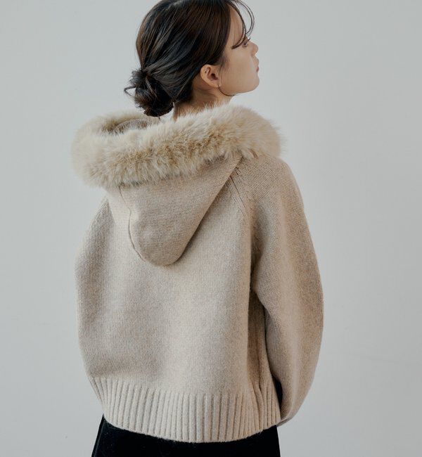  「【SALON by Chico】フードファーWジップニットカーディガン」|ニット・セーター|