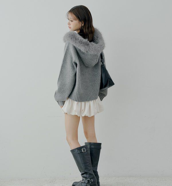  「【SALON by Chico】フードファーWジップニットカーディガン」|ニット・セーター|