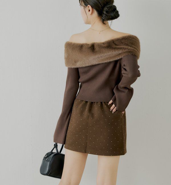  「ラインストーン台形タイトミニスカート」|スカート|