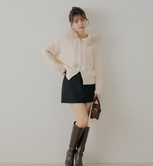  「ラインストーン台形タイトミニスカート」|スカート|