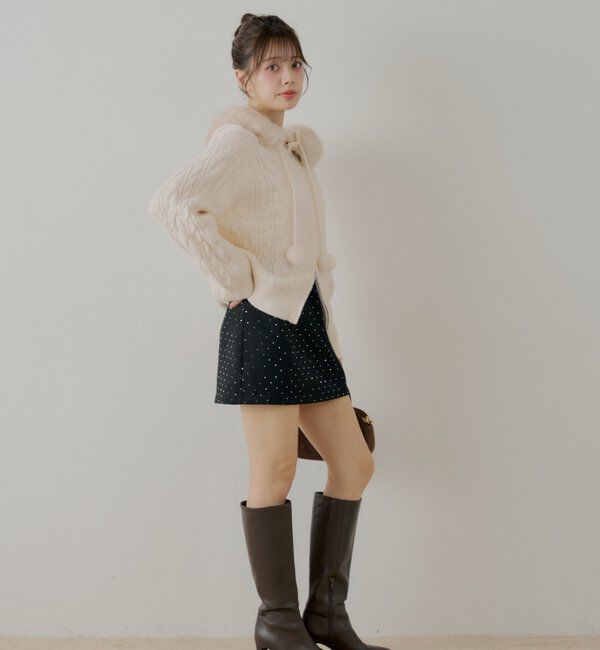  「ラインストーン台形タイトミニスカート」|スカート|