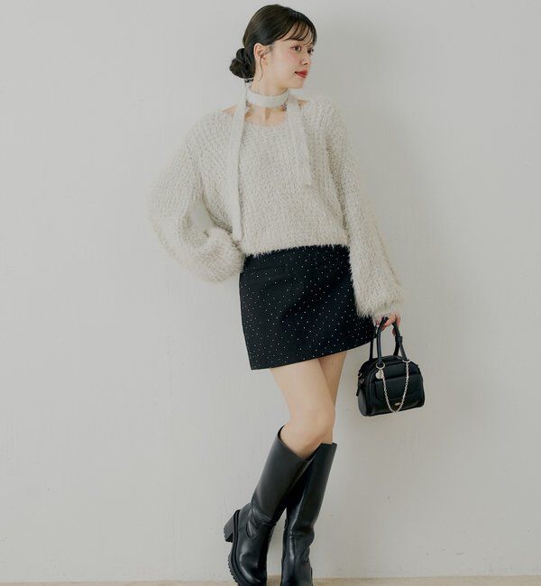  「ラインストーン台形タイトミニスカート」|スカート|