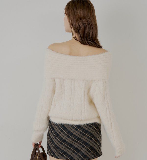  「リブデザインオフショルルーズニット」|ニット・セーター|