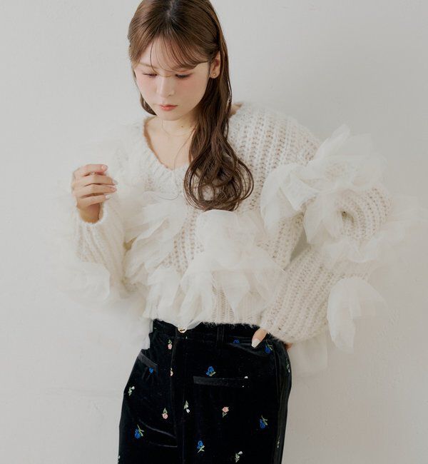  「【SALON by Chico】ランダムチュールドッキングニット」|ニット・セーター|