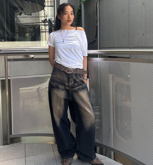 「ワンオフショルスタッズドロストTEE」|Tシャツ・カットソー|