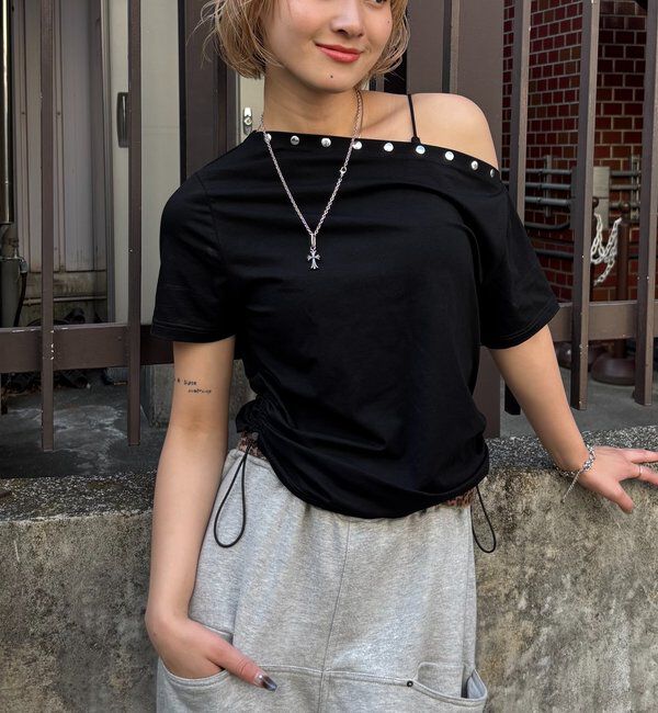  「ワンオフショルスタッズドロストTEE」|Tシャツ・カットソー|