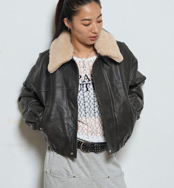  「3way ヴィンテージライクレザーボアブルゾン」|ブルゾン・スタジャン|