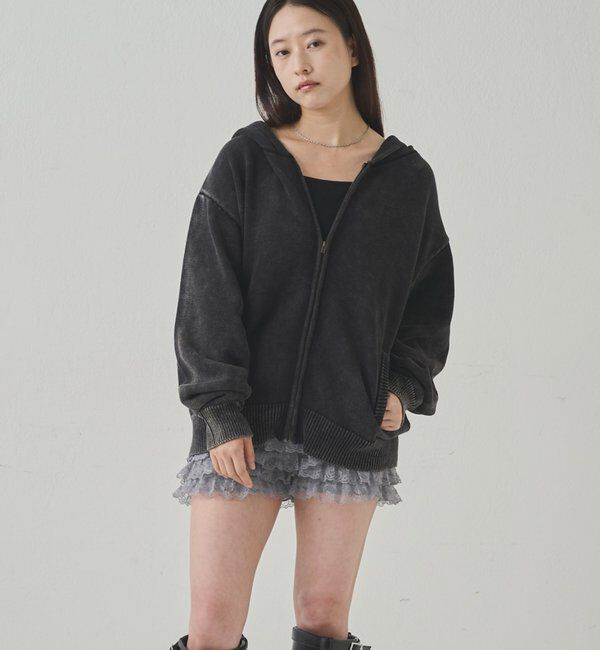  「KOOKYNピグメント加工ジップニットパーカー」|パーカー|
