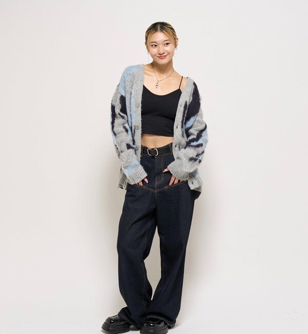  「KOOKYNモヘアライクカーディガン(無地/カモ柄)」|カーディガン|