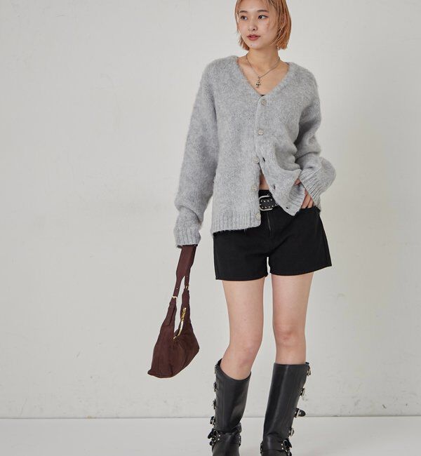  「KOOKYNモヘアライクカーディガン(無地/カモ柄)」|カーディガン|